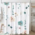 Long Shower Curtain 72 x 78 Watercolor Floral Fabric Shower Curtain Teal Beig.