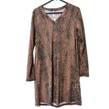 MTS small vneck animal print long sleeve dress with pockets knee length stretchy