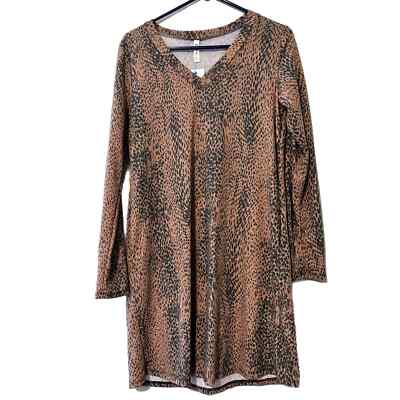 MTS small vneck animal print long sleeve dress with pockets knee length stretchy