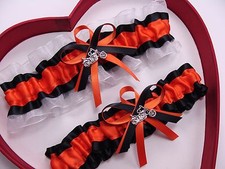 Orange Black White Harley Motorcycle Bike Wedding Garters