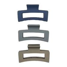 3pc Shark Hair Claw Clips Matte Opaque Blue Gray Tan Rectangle 3.3" New Lot of 3