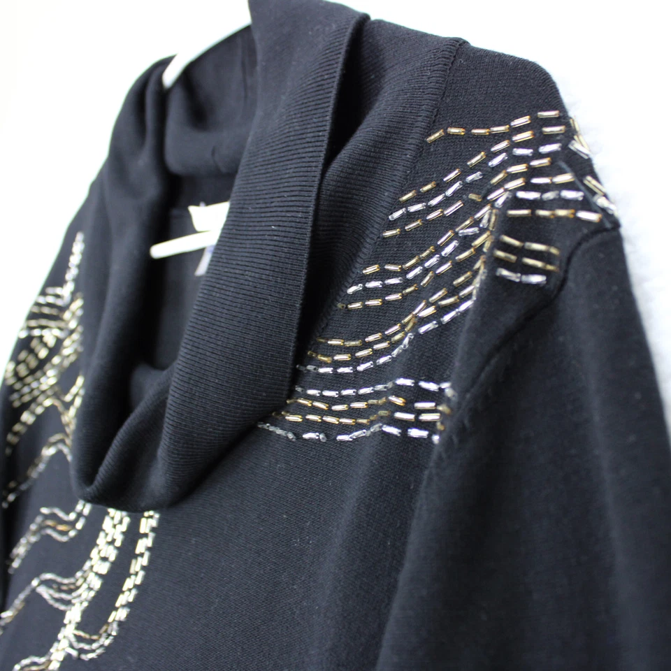 Suéter pulôver feminino Peter Nygard enfeitado gola alta tamanho médio preto - Imagem 3 de 4