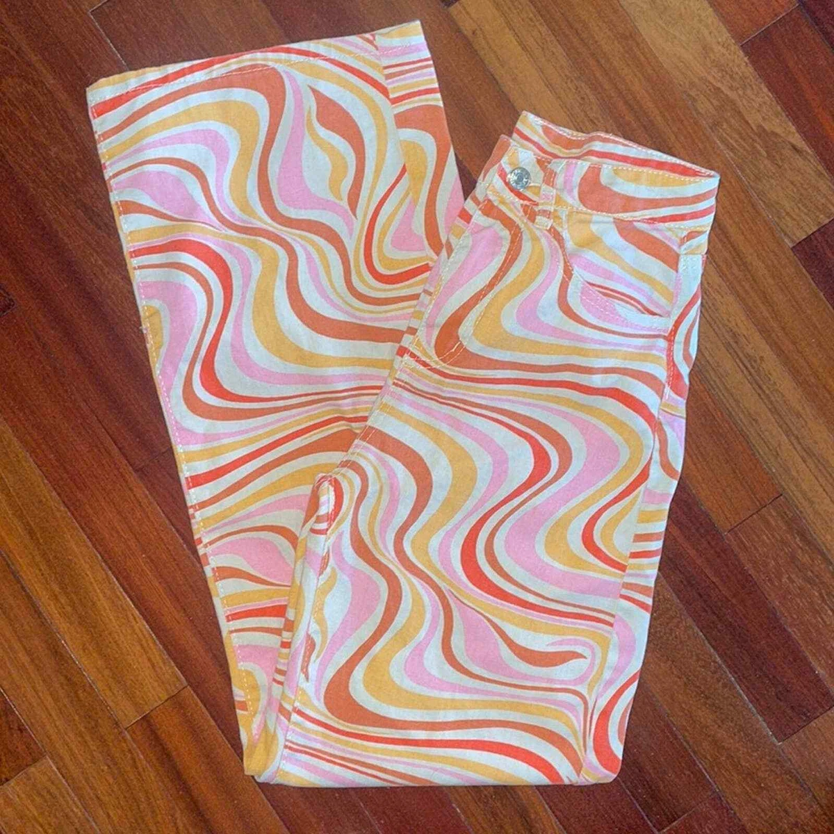 Shein 70's Psychedelic Orange Pink Flare Pants XS | eBay