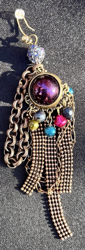 Chico’s Necklace & Earrings Set Long Purple Jewel Toned Beaded Tassel STUNNING - Image 4 of 4