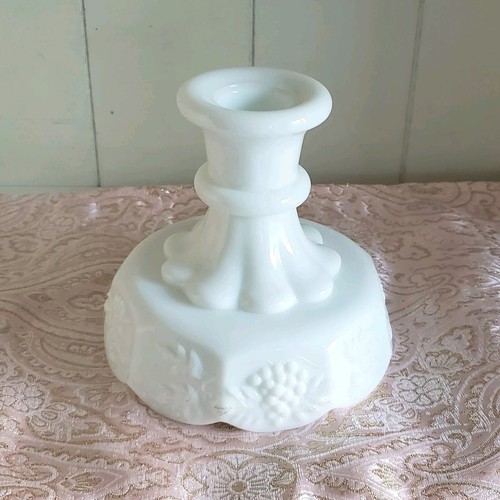 Vintage Westmoreland White Milk Glass Candle Holder Grape Panel Pattern