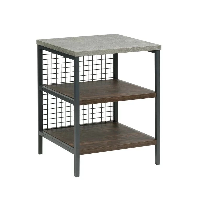 Sauder Modern Metal & Wood Side Storage End Table Slate Top Walnut Shelves NIB - Image 3 of 4