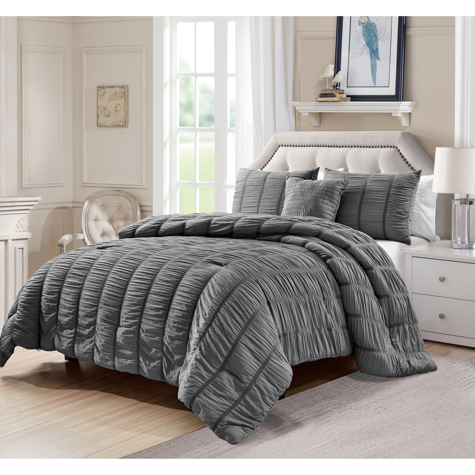 Electra 4pc Seersucker Comforter Set Charcoal