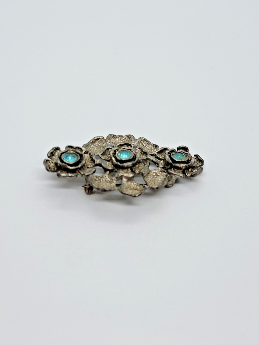 Vintage Paul Sargent 24KP Brooch Blue Rhinestone Silver Tone | eBay