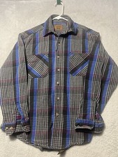 Vintage St. John's Bay Mens Medium Plaid Brawny Thick Flannel Shirt Blue Preppy