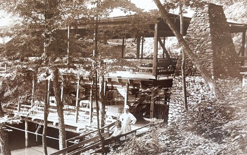 1901 LOST ARCHITECTURE W SPRINGFIELD MA BEAR HOLE LODGE WATERFALL HOWES BROTHERS - Picture 3 of 9