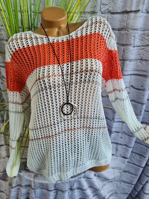 Pulli Pullover Dress in Damen 44 bis 54 weiß Streifen