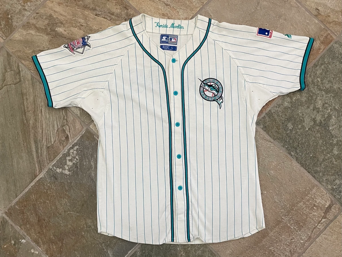 Vintage Florida Marlins Starter Pinstripe Baseball Jersey, Size Large