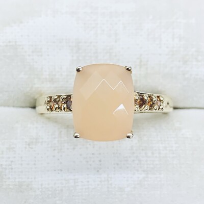 14k Yellow Gold Peach Jade & Citrine Solitaire Engagement Wedding Ring Size 8.5