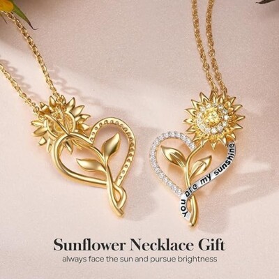  family: VEXA DEALS sunflower Heart Pendant Necklace with CZ Stones, Gift 