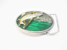 Trout Fishing Fisherman Belt Buckle vintage 1980's Bergamot Brass Work E-143