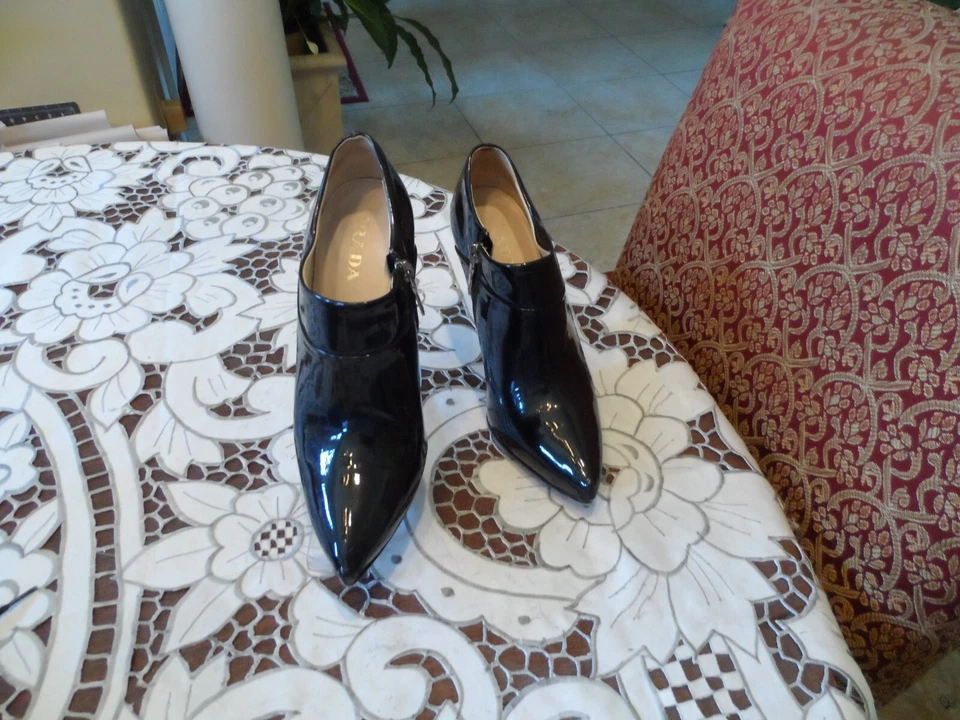 Prada Black Patent Leather Ankle Boots Size 36.5M - Image 3 of 4