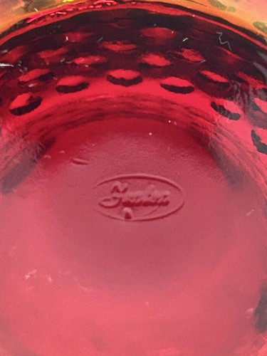 Fenton Amberina Ruby Red Hobnail Rose Bowl Vase Crimped Ruffled 4” UV Reactive - Picture 16 of 18