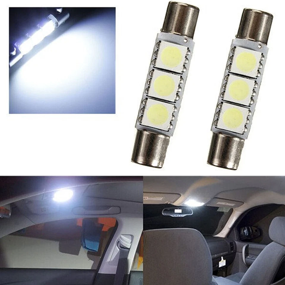 4pcs White 30mm 3SMD 5050 LED Bulb Sun Visor Vanity Mirror Fuse Lights - Image 3 of 4