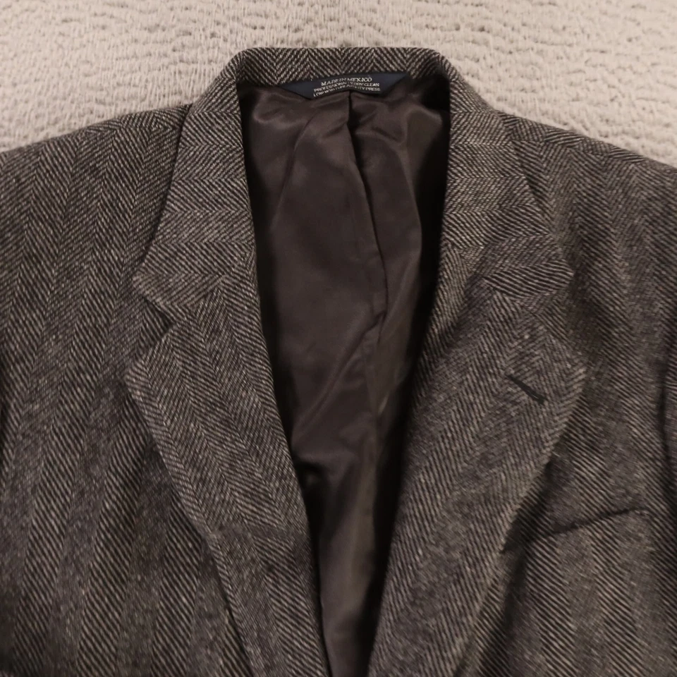 ВИНТАЖНЫЙ Твидовый жакет M серый черный в елочку из овечьей шерсти 100% шерсти блейзер 42R - Изображение 2 из 4