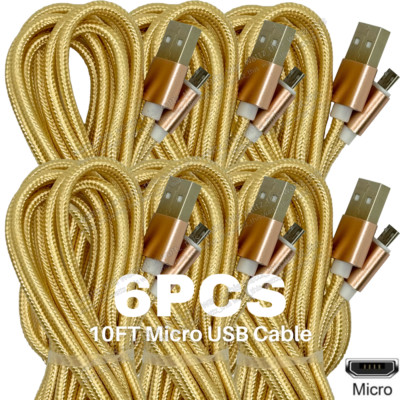 6Pcs 10FT Micro USB Braided Fast Charger Data Cable Cord Lot For Samsung Android