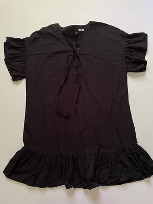Lucky Brand Dress Womens S Black Shift Flounce Lace Up Mini Ruffle | eBay