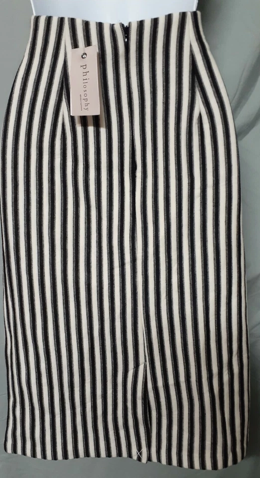 Philosophy Falda Negra Marfil Rayas Lápiz 26" Largo Talla  Foto 2 de 4