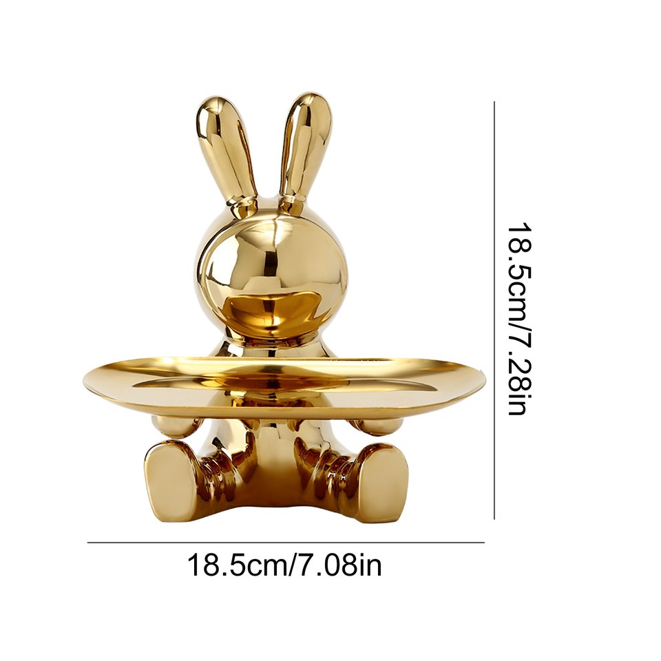 Ceramic Rabbit Sculpture Art Crafts Electroplating for Home Living Room