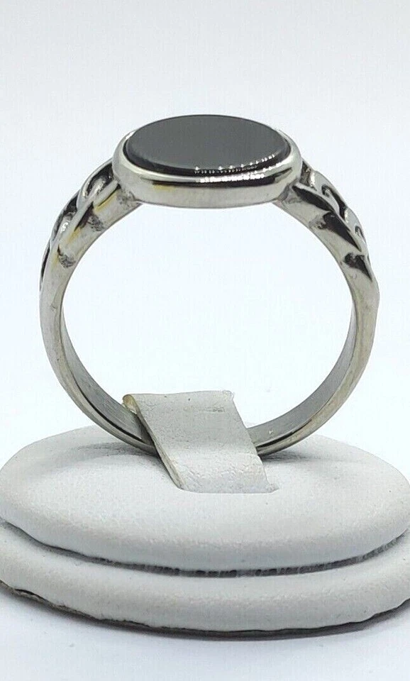 Anello in Acciaio Inox  Argento Pietra nera onice . anello uomo da nocca. - Immagine 3 di 4