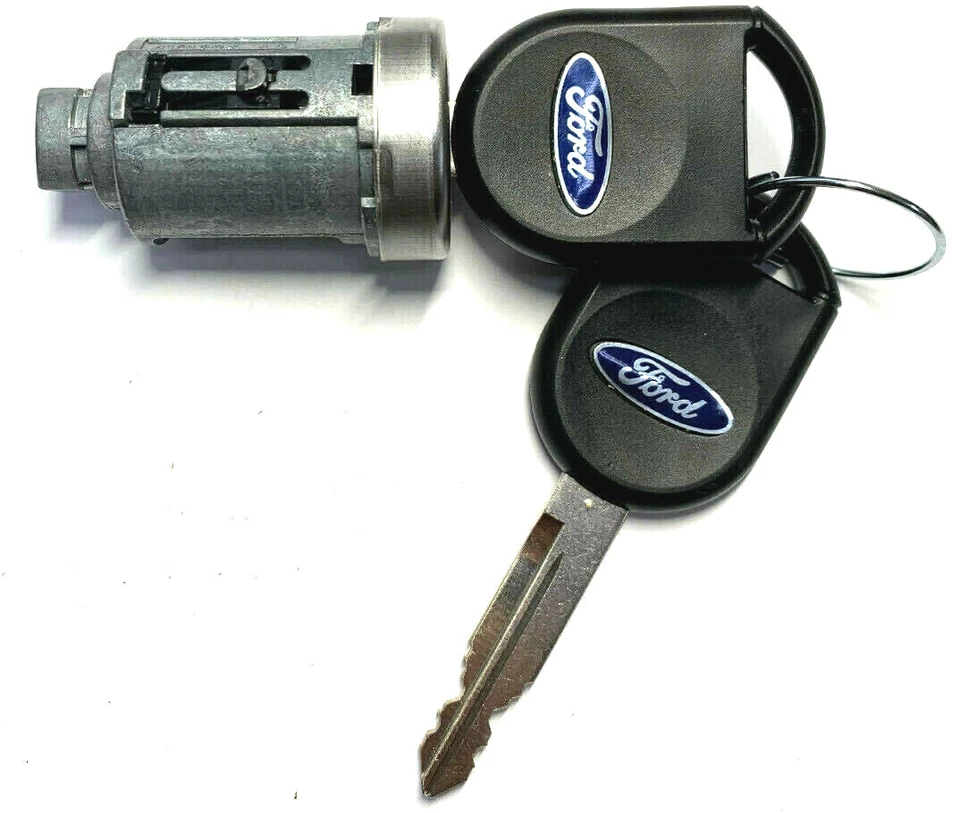 FOR FORD OEM IGNITION SWITCH LOCK CYLINDER W/2 TRANSPONDER CHIPPED BLUE LOGO KEY - Image 3 of 4