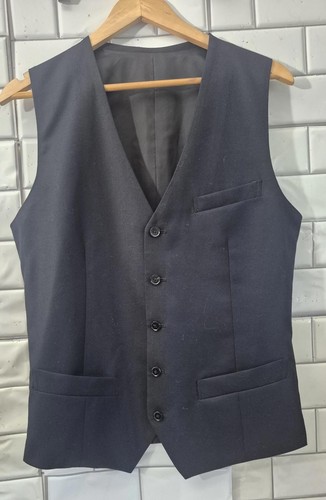 Mens Navy Blue 5 Button Front Dress Waistcoat Vest Front Pockets Soft - 第 1/4 張圖片