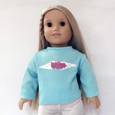 Aqua Blue Long Sleeve Board Top with Abstract Graphic Fits 18in Girl & Boy Dolls