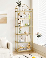 6-Tier Glass Shelf Bookshelf Storage Rack Tempered Glass Metallic Gold