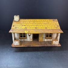 Vintage MARX BAR-M-RANCH - Western Ranch Set Tin Toy Litho Cabin w/ Chimney