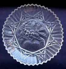 Vintage Federal Glass Pioneer Fruit Pattern Ruffled Clear 10.5" Serving Bowl