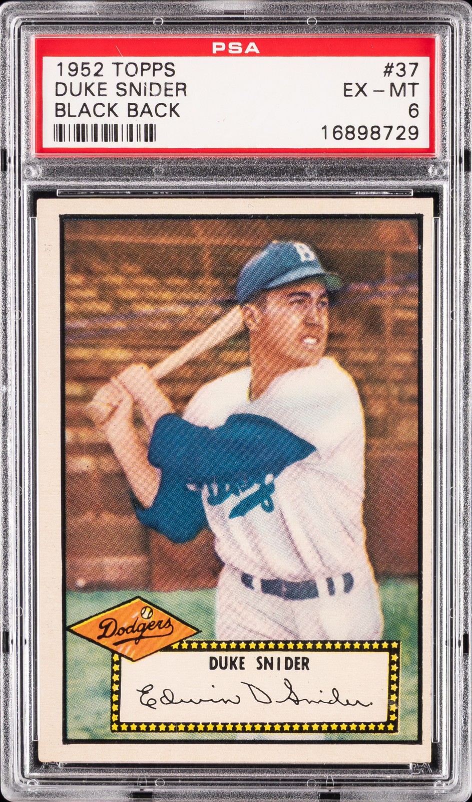 1952 TOPPS BLACK BACK #37 DUKE SNIDER PSA 6