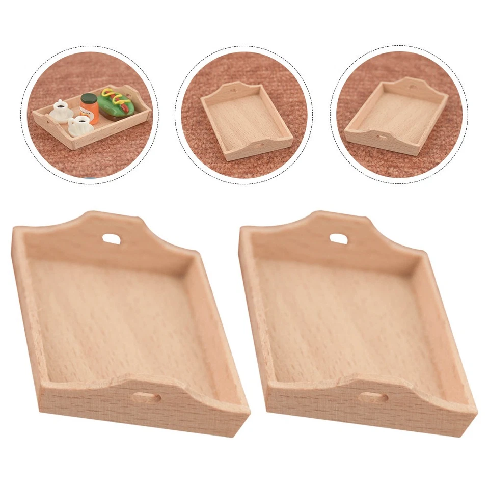 2 Pcs Pastries Serving Tray Playhouse Miniature Models Decorative