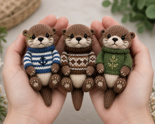 Otter Knitting Pattern Bundle With Clothes DK Toy Knit Pattern Printed