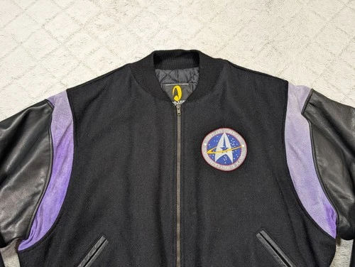 Vintage Star Trek Jacket Men XL Black Federation Of Planets Varsity Wool Leather image 2
