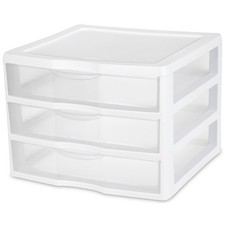 Wide 3 Drawer Storage Organizer Clear Plastic Desktop Drawer Unit White