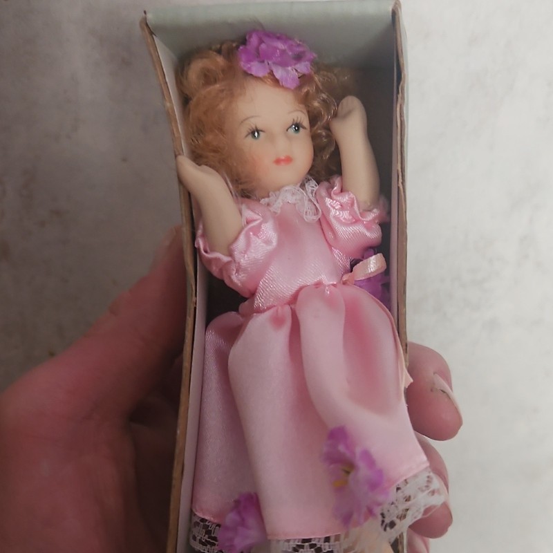 SJT IMPORTING Porcelain Doll Girl Blonde Curly Hair Pink Dress MPN 75165
