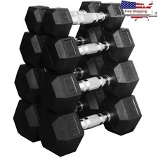 Dumbbell Set 5lb 10lb 15lb 20lb Hex Rubber Encased Compact Design Home Gym New