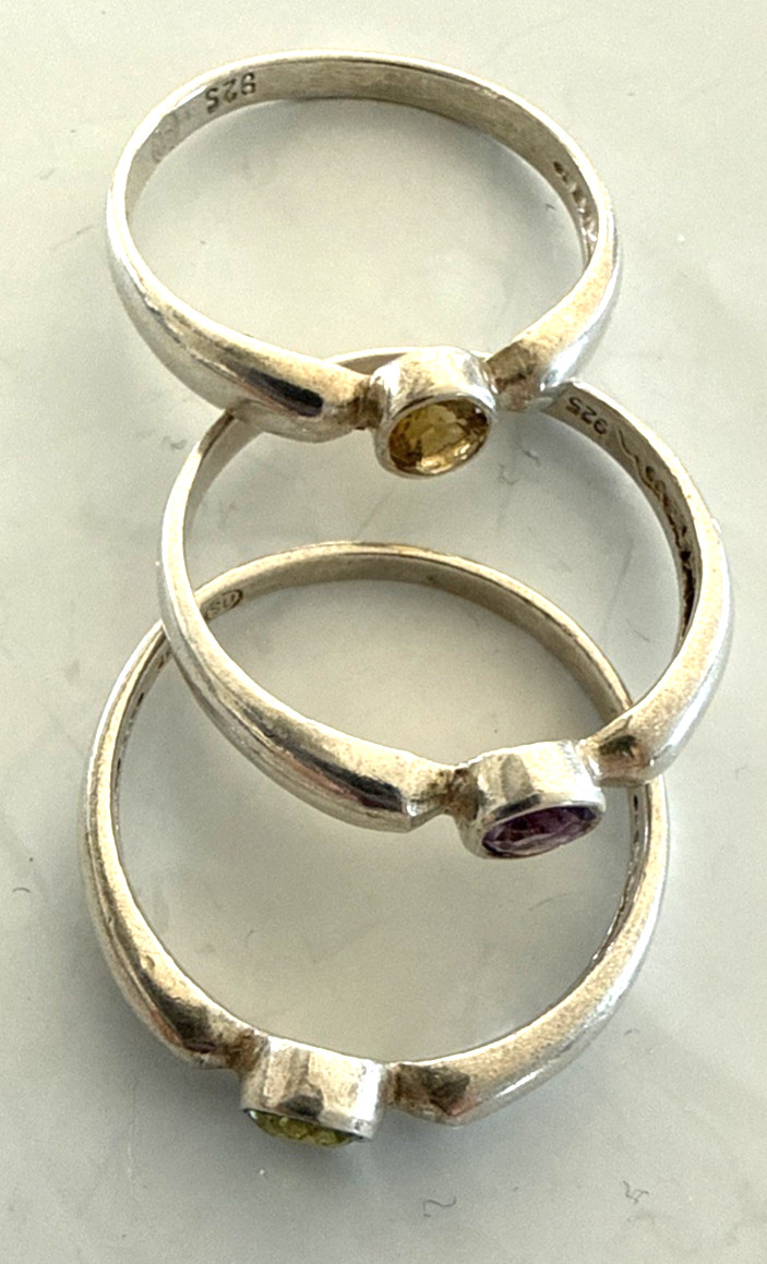 3 Sterling 925 Gemstone Rings Stackable Amethyst … - image 4