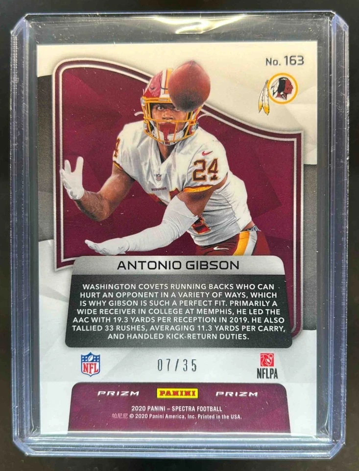 2020 Panini Spectra Antonio Gibson RC Neon Green Rookie #7/35 Redskins - Image 2 of 2