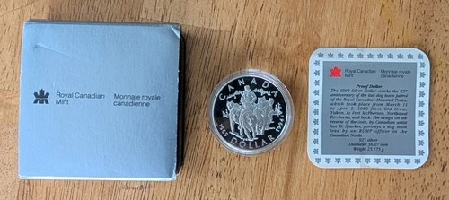 1994 Royal Canadian Mint Mounted Police Dog Team Silver Proof Dollar
