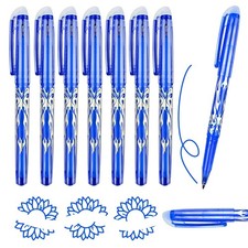 8Pcs Erasable Pens Blue Eraser Pen, 0.7mm Rub Out Pens with Eraser Friction Pens