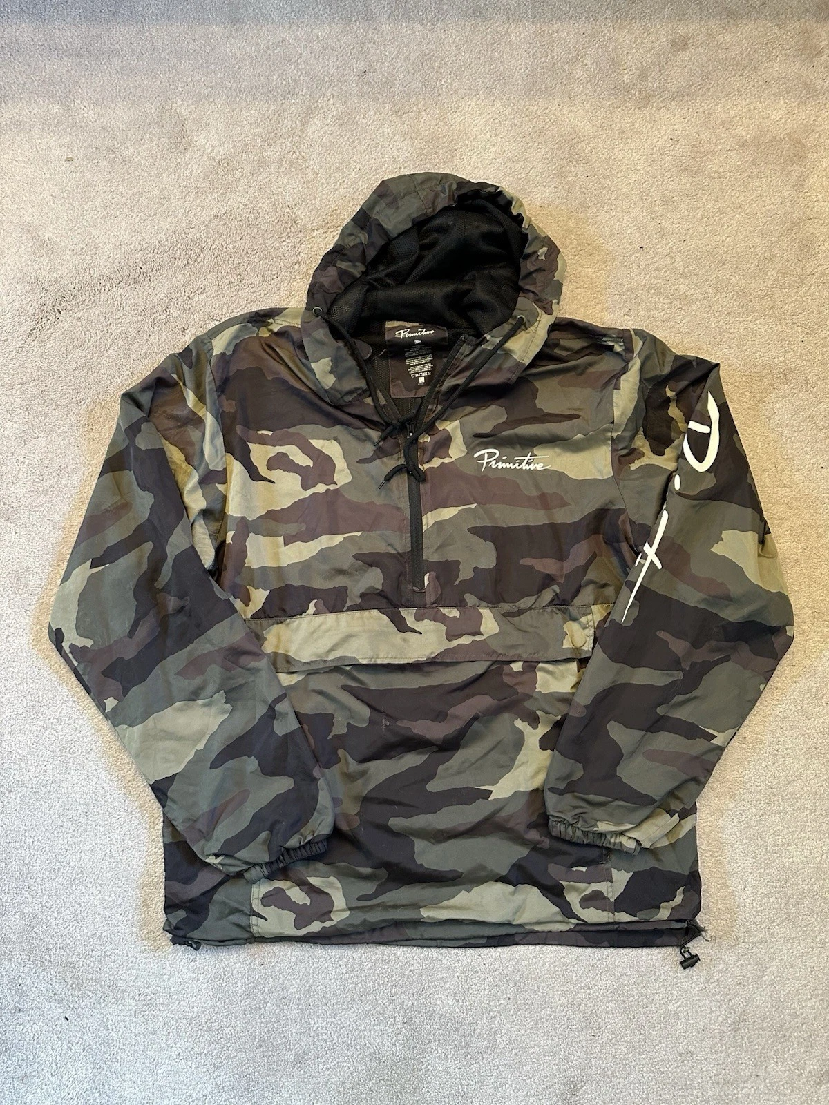 Primitive Skateboards Camo Anorak Jacket Half Zip Hooded Windbreaker Rain L Y2K