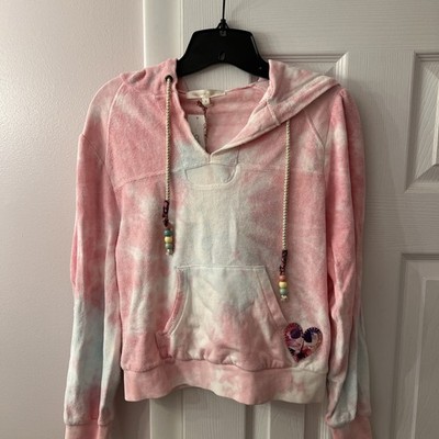 LoveShackFancy Kirby Hoodie S Cherry Fizz Tie Dye Heart Bead Terry Coquette Boho
