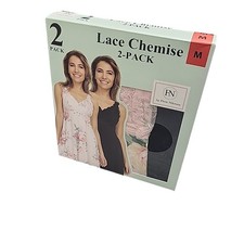 Flora Nikrooz Women's Set of 2 Lace Chemise Medium Size Floral Print Black