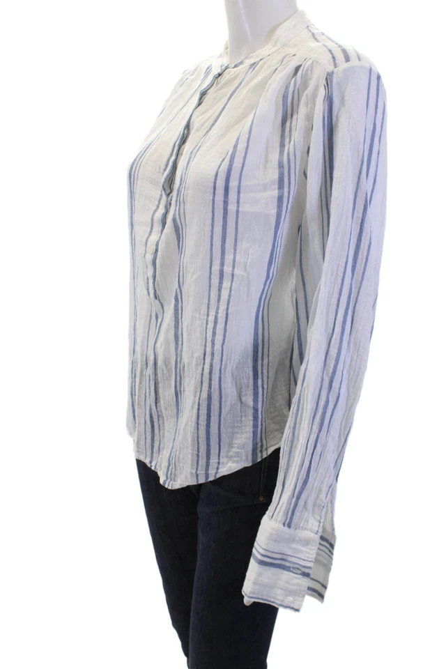 Женская блузка в полоску на пуговицах с длинным рукавом в рамке белая богемная размер M - Изображение 2 из 4