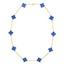 Van Cleef & Arpels Vintage Alhambra 10 Motifs Necklace 18K Yellow Gold and Agate